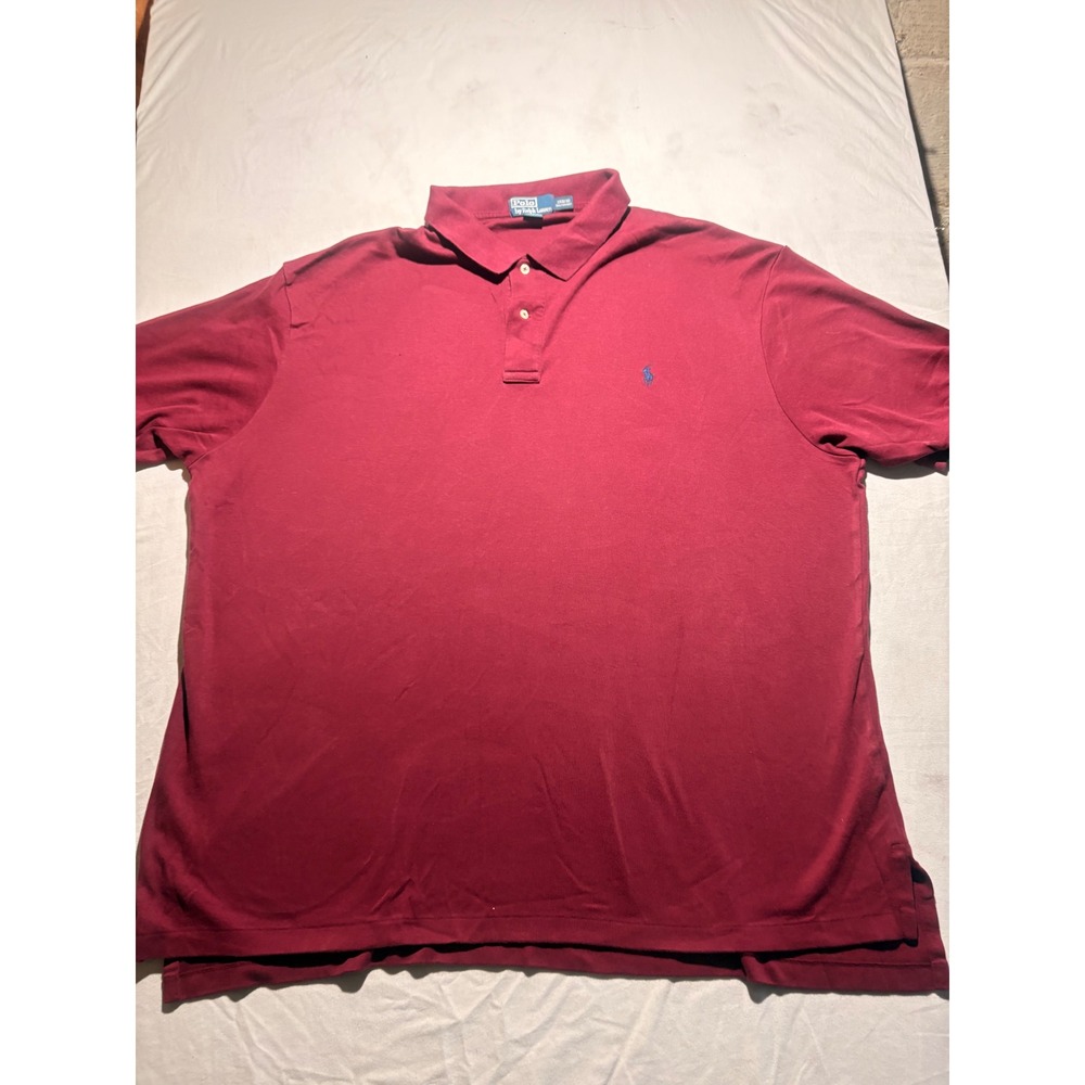 Polo Ralph Lauren Mens Maroon Burgundy Interlock Cotton Short Sleeve Polo Shirt